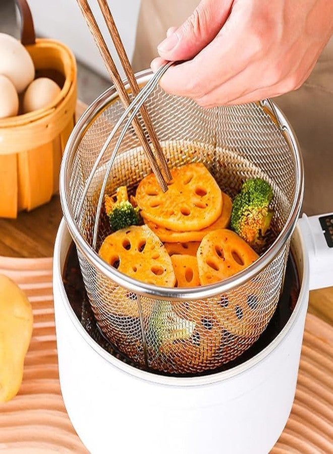 SHREESAMP Stainless Steel Steam Basket Round Shape with Fryer Oven Steamer Mesh Net with Folding Handle Strainer for Cooking Kitchen Fruits Vegetables Colander Steam Basket [ 24x 23x 9.5 CM ], Silver - Image 2